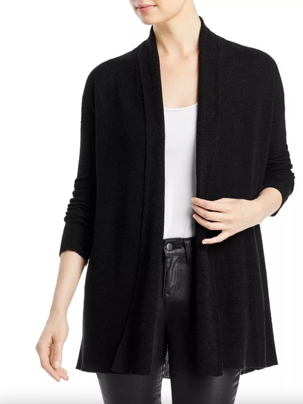 Eileen Fisher Women's 100% Silk Georgette Crepe Shawl Collar Black Cardigan 1X